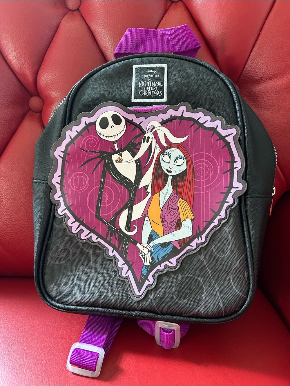 Disney The Nightmare Before Christmas Black & Purple Heart Patch Mini Backpack